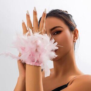 Feather Pink Gloves 2Pcs Set